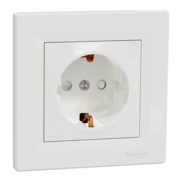 ASFORA 2P+F csatlakozóaljzat, biztonsági zsaluval, csavaros, kerettel, fehér 