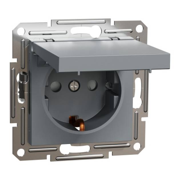 ASFORA 2P+F csatlakozóaljzat, csapfedeles, csavaros, acél 