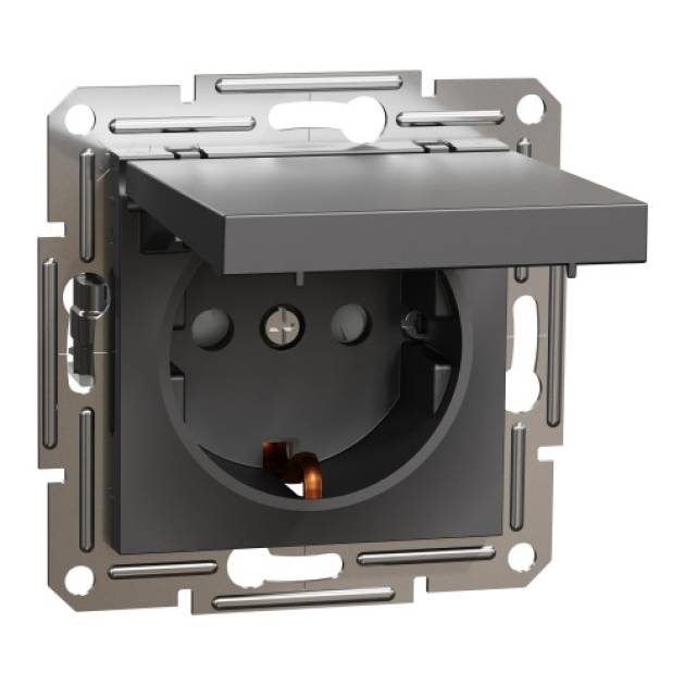 ASFORA 2P+F csatlakozóaljzat, csapfedeles, csavaros, antracit 