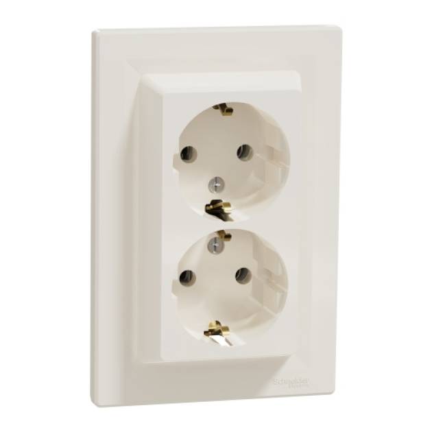 ASFORA 2x2P+F csatlakozóaljzat, csavaros, kerettel, bézs 