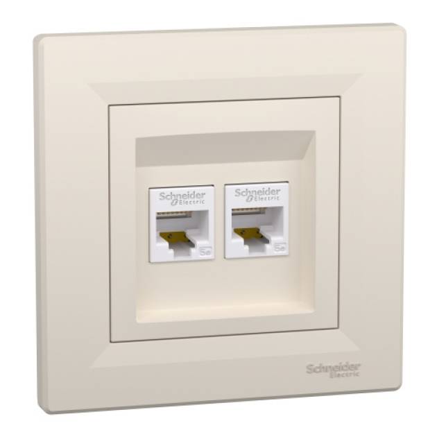 ASFORA 2xRJ45 Cat5e UTP aljzat, bézs 