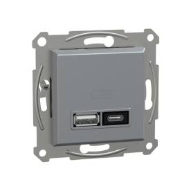 ASFORA Dupla USB töltő, A+C, 21W, acél