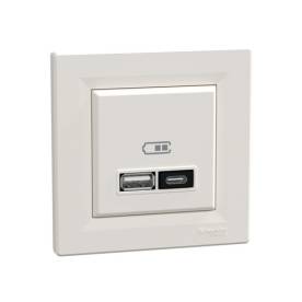 ASFORA Dupla USB töltő, A+C, 21W, kerettel, bézs