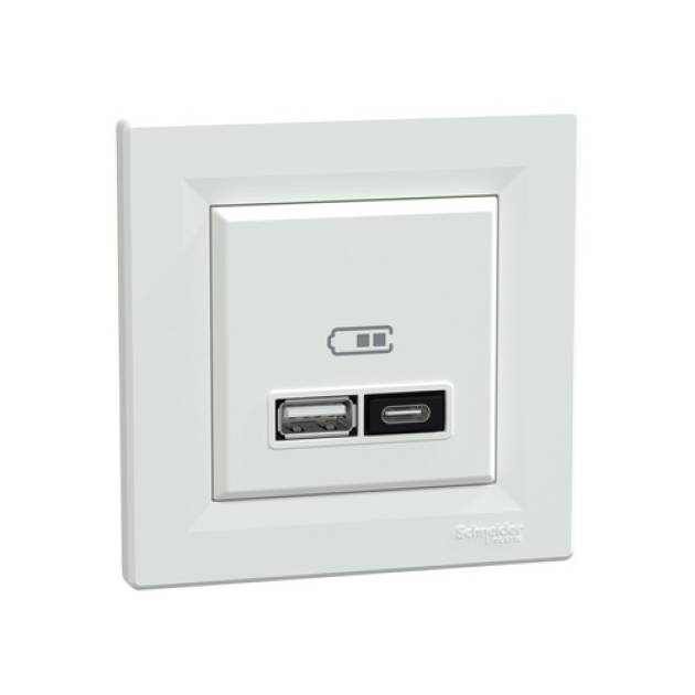 ASFORA Dupla USB töltő, A+C, 21W, kerettel, fehér 
