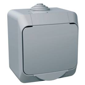 CEDAR PLUS 2P+F csatlakozóaljzat, biztonsági zsaluval, csapófedéllel, IP44, szür