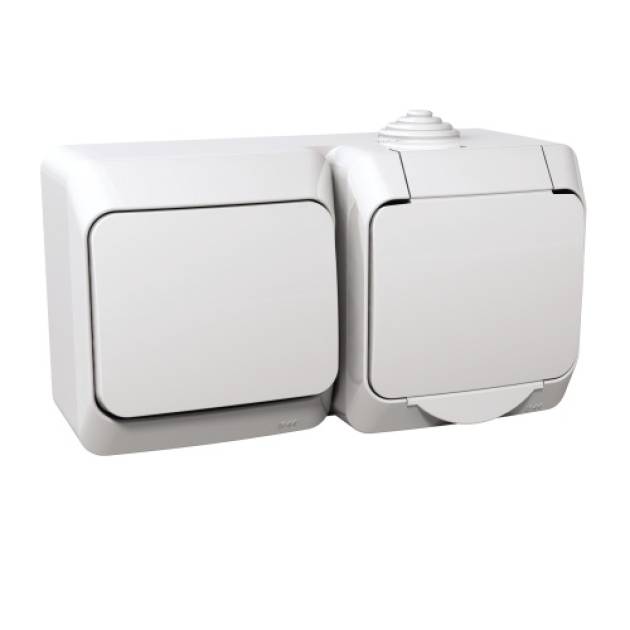 CEDAR PLUS 2P+F csatlakozóaljzat, váltókapcsolóval, IP44, fehér 