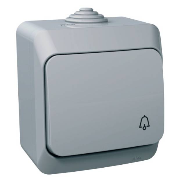 CEDAR PLUS Egypólusú nyomó, csengőjellel, IP44, szürke 