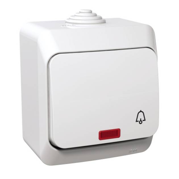 CEDAR PLUS Egypólusú nyomó csengőjellel, jelzőfénnyel, IP44, fehér 