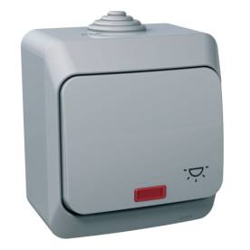 CEDAR PLUS Egypólusú nyomó lámpajellel, jelzőfénnyel, IP44, szürke