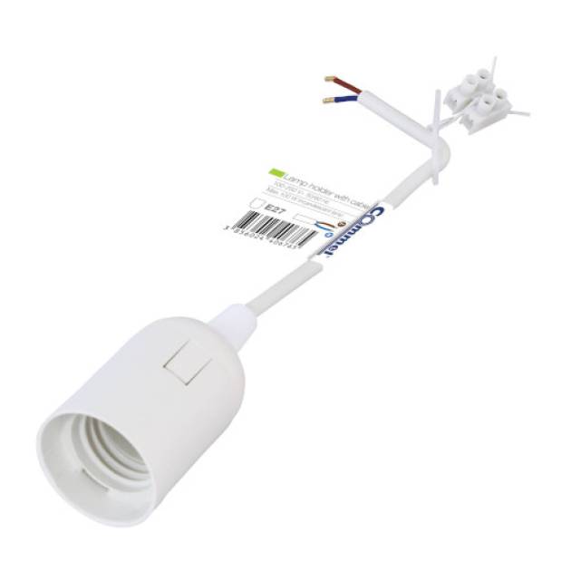 Commel E27 foglalat, ideiglenes kábellel, sorkapoccsal, fehér 