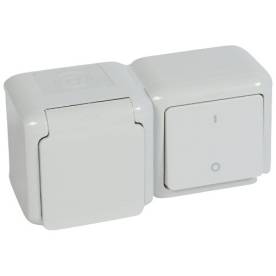 Forix IP44 fk 2P kapcsoló + 2P+F csatlakozóaljzat, csapófedéllel, biztonsági zsa