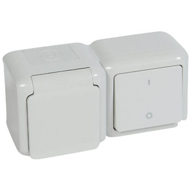 Forix IP44 fk 2P kapcsoló + 2P+F csatlakozóaljzat, csapófedéllel, biztonsági zsa 