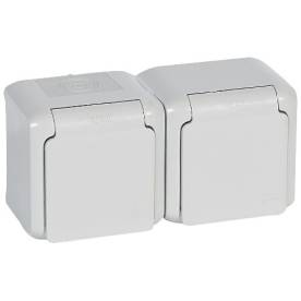 Forix IP44 fk 2x2P+F földelt csatlakozóaljzat, 16A, csapófedéllel, biztonsági zs