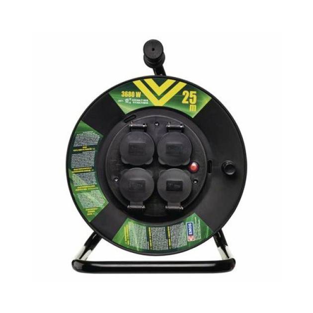 Kültéri kábeldob 25 m / 4 aljzat / fekete / gumi / 230 V / 1,5 mm2 