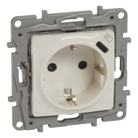 Niloé 2P+F földelt aljzat, USB C-típusú csatlakozóval, bézs