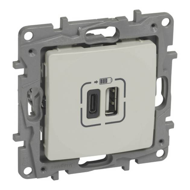Niloé kettős USB-A+C töltőaljzat - 3 A - 15 W, bézs 