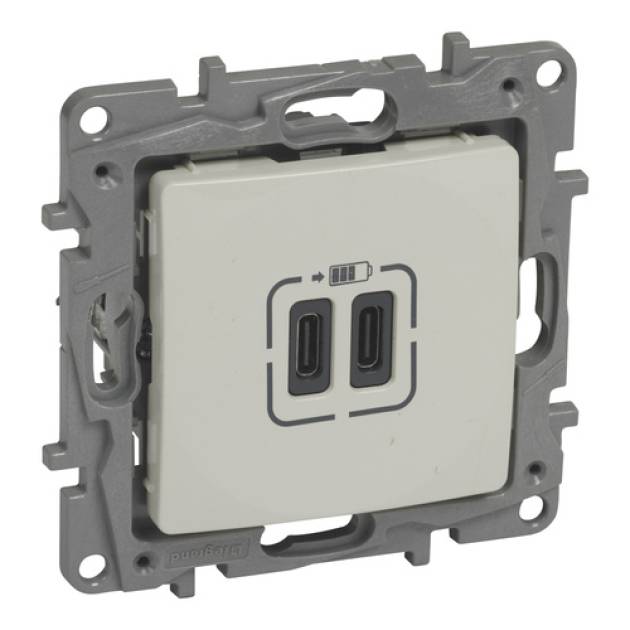 Niloé kettős USB-C+C töltőaljzat - 3 A - 15 W, bézs 