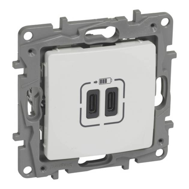 Niloé kettős USB-C+C töltőaljzat - 3 A - 15 W, fehér 