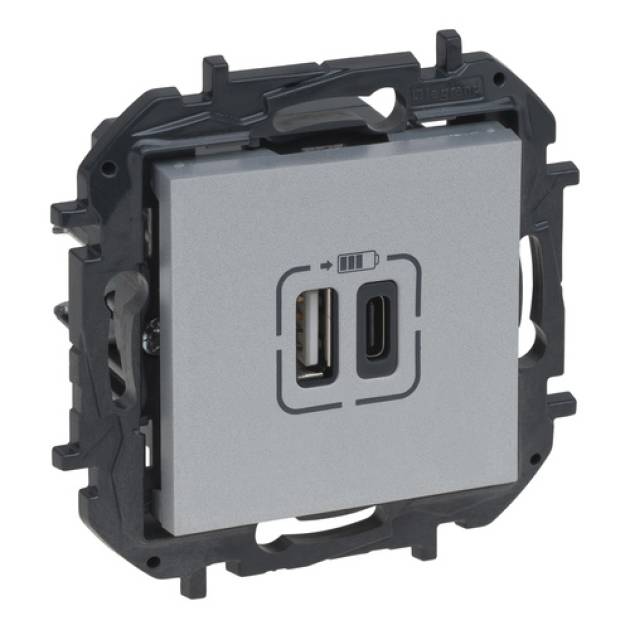 Niloé Step 2xUSB-A+C töltőaljzat 5V 3A 15W, alumínium 