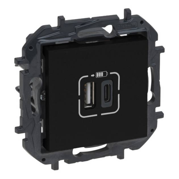 Niloé Step 2xUSB-A+C töltőaljzat 5V 3A 15W, fekete 