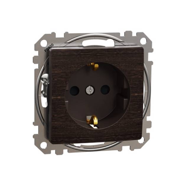 SEDNA 2P+F csatlakozóaljzat biztonsági zsaluval, rugós bekötés, 16A, wenge 