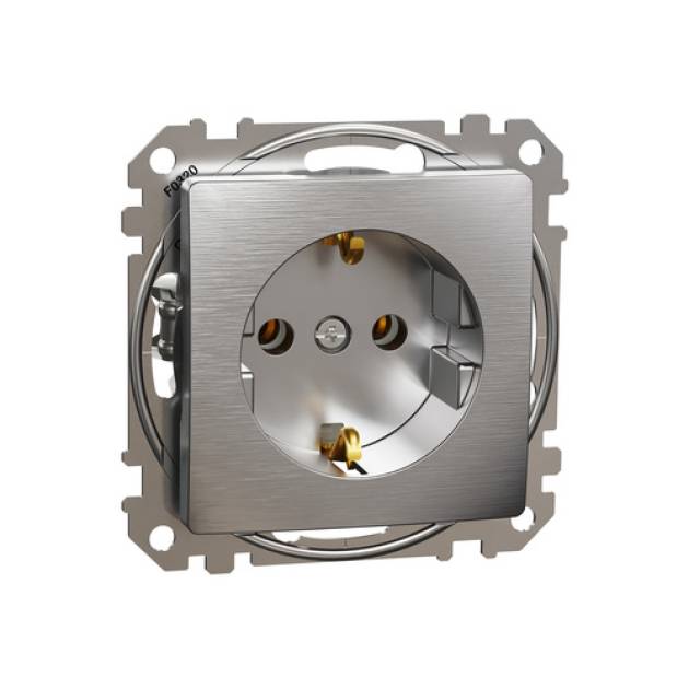 SEDNA 2P+F csatlakozóaljzat, rugós bekötés, 16A, szálcsiszolt alumínium 