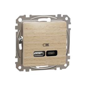 SEDNA Dupla USB töltő, A+C, 21W, nyír