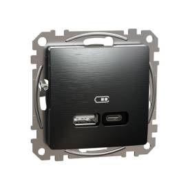 SEDNA Dupla USB töltő, A+C, 21W, szálcsiszolt titánium