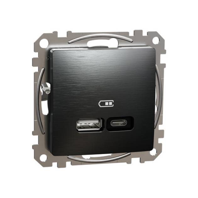 SEDNA Dupla USB töltő, A+C, 21W, szálcsiszolt titánium 