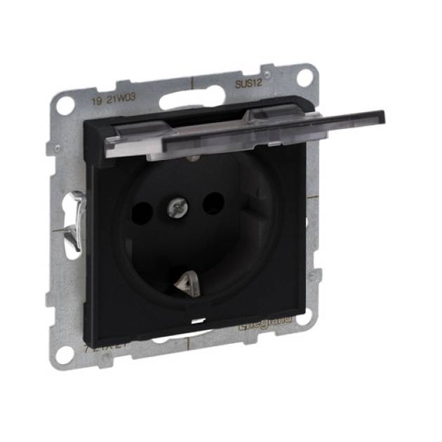 Suno 2P+F csatlakozóaljzat (rugós), biztonsági zsaluval, csapófedéllel IP21, fek 