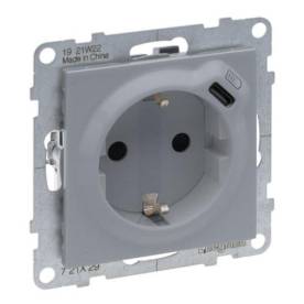 Suno 2P+F + USB-C csatlakozóaljzat (rugós), biztonsági zsaluval, alumínium