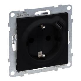 Suno 2P+F + USB-C csatlakozóaljzat (rugós), biztonsági zsaluval, fekete