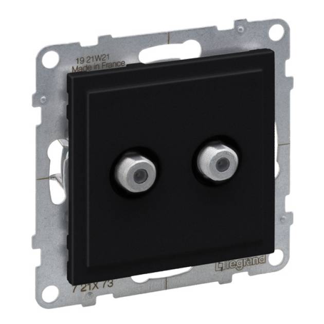 Suno kettős TV aljzat, "F" típus, végzáró, fekete 