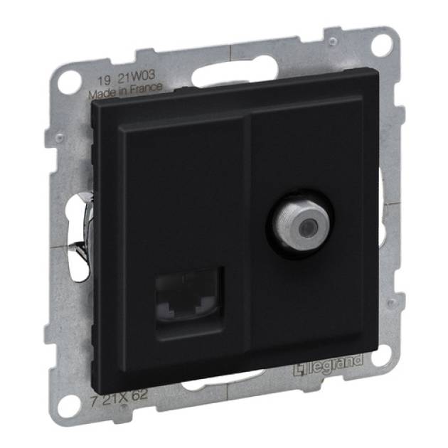 Suno TV "F" típus + RJ45 Cat.6 UTP aljzat, fekete 