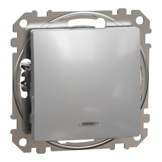 ÚJ SEDNA Egypólusú kapcsoló, kék jelzőfénnyel, 10AX, alumínium 