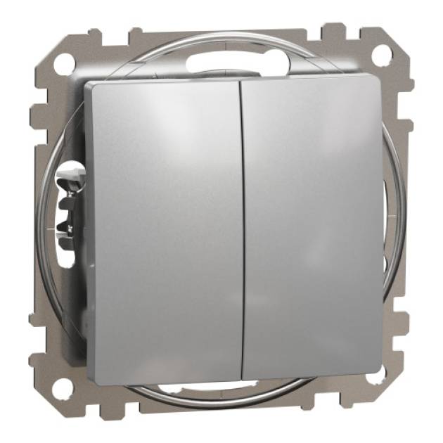 ÚJ SEDNA Kettős váltókapcsoló, rugós bekötés, 10AX, (106+6), alumínium 