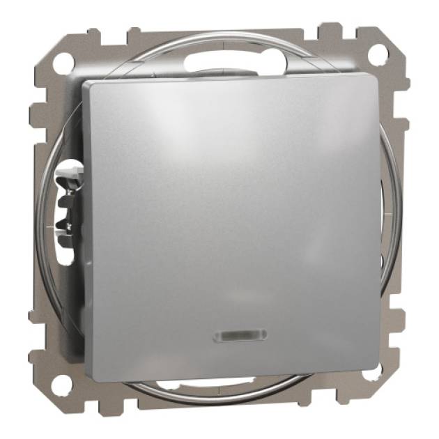 ÚJ SEDNA Váltókapcsoló, kék jelzőfénnyel, 10AX, alumínium 