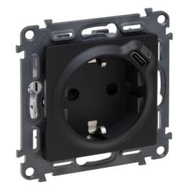 Valena Life 2P+F + USB-C csatlakozóaljzat, körmös/csavaros rögz, rugós beköt, fe