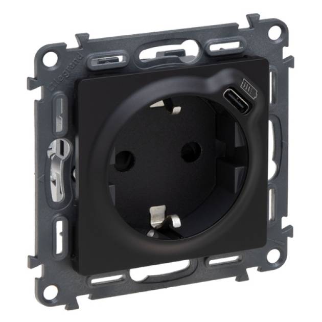 Valena Life 2P+F + USB-C csatlakozóaljzat, körmös/csavaros rögz, rugós beköt, fe 