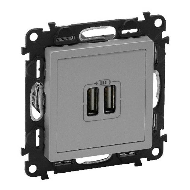 Valena Life kettős USB-A+A töltőaljzat, 5V - 3 A - 15 W, alumínium 