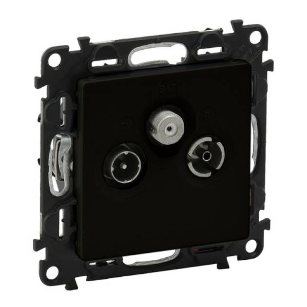 Valena Life TV-Rádió-SAT aljzat mechanizmus burkolattal, átmenő, 14 dB, fekete 