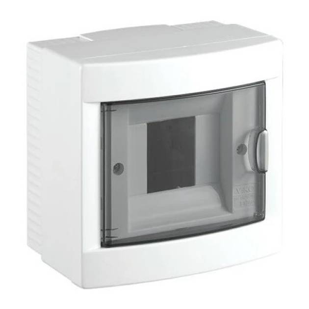 VIKO Kiselosztó, 8 modul, PE+N sínnel, füstszínű ajtóval, falon kívüli 